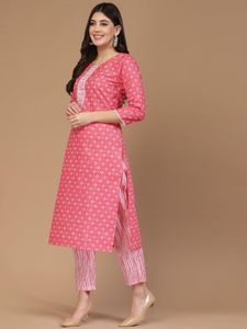 Pink Printed Cotton Suit Set