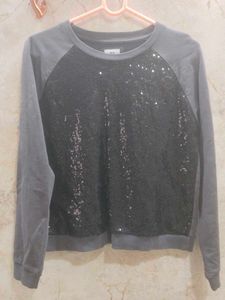 sequin full sleeves grey tshirt