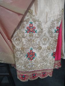 Beautiful Pink &amp; Cream Color Saree With Blouse