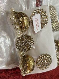 Antique Gold Tone Traditional Kundan JhumkiEarring