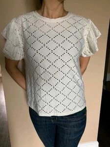 Zara White Eyelet Ruffle Top