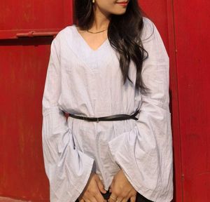 Sky Blue Striped Bell Sleeve shirt