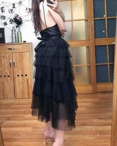 Black Belt Tiered Tulle Dress