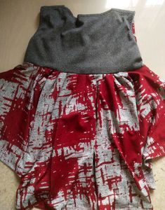 Unique Red &amp; Gray Patchwork Top
