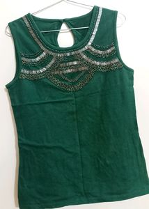 Party Wear Green Top With Beautiful Front Detail