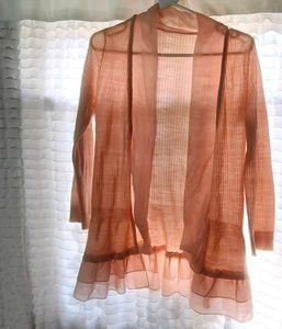 Peach Ruffle Hem Cardigan