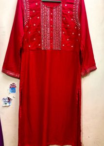 Women Red Full Sleeveless Pakistani Kurta