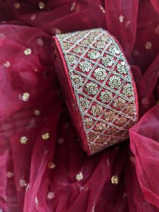 8 Meters Gold And Red sequined saree lace