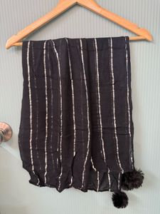 Black Duppata With Pompom For Women