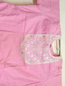 Pink Elegant Kurta With Lace, Sequin &amp; Thread Work