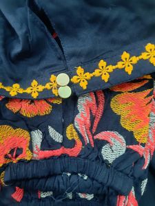 Black Floral Print Bishop Sleeves Top