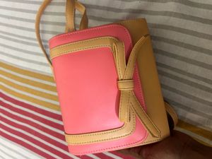 Cute Pink & Tan Bow Accent Backpack