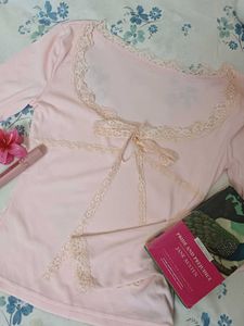 🎀 Baby Pink Newme Lace Trim Top 🎀