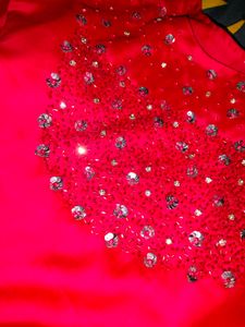 Rose Colour Straight Kurti With Stone Work