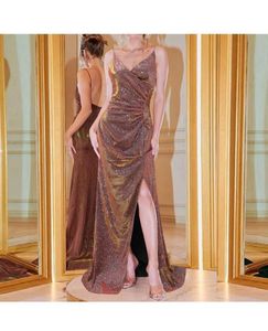 URBANIC Women's Ruched Sequin Gowns Sexy Spaghetti
