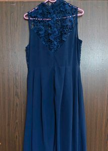 Navy Crochet Top Chiffon Long Maxi Dress