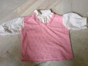 Cute Pink Top + brown crop shirt + short kurt