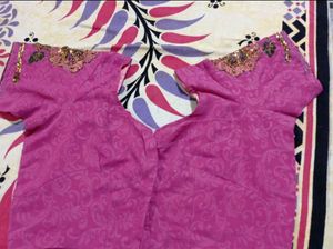 Royal Pink Zari Embroidered Saree With Blouse