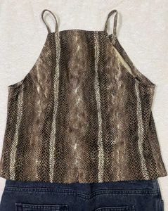 Denim Skirt &amp; Snake Print Top Set