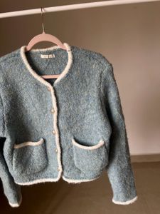 Powder Blue Wool Blend Boucle Cardigan