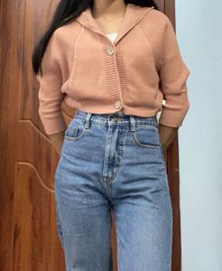 Peach Ribbed Knit Shrug