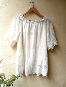 Off Shoulder Style White Embroidered Top (Women)