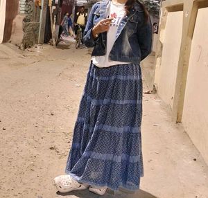 Blue Patterned Ethnic Skirt