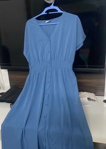 Blue Button-Down Midi Dress