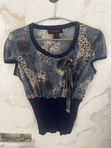 Blue Net Mesh Top For Teens