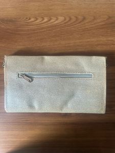 Silver Color Hand Clutch With Chain Strap