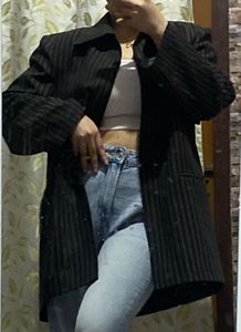 Black Stripe Suit With Free Top!!