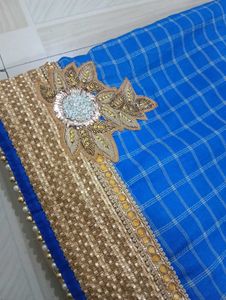 Blue Checked Saree