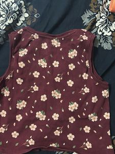 Maroon Floral Sleeveless Crop Top