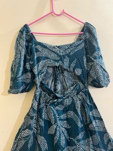 Botanical Print Open Backless Midi Dress
