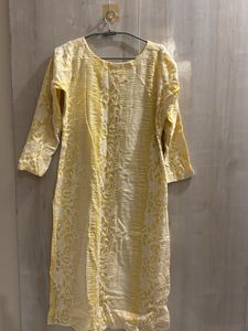 Yellow Embroidered Kurta Long