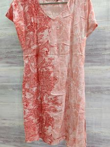 Beautiful Cotton Printed Kurti, Red And Offwhite C
