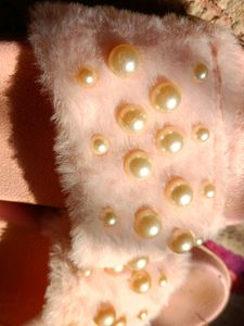 Cute Fur&amp;Pearl Pink Slippers, Size - 38