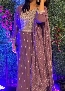 Elegant Purple anarkali kurti with embroided dupat