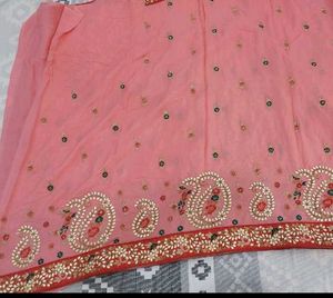 Peach Embroidered Saree