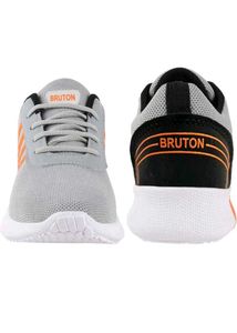 Bruton Grey &amp; Orange Mesh Comfort Sport Shoes