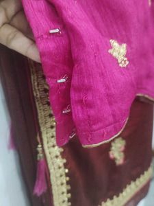 Embroidered Brick Maroon Colour Saree