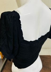 Black Smocked Crop Top
