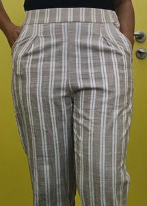 Tokyo Talkies Beige and Off-White Striped Pant