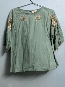 Sage Green Embroidered Top – Boho Chic