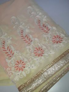 Cream Colour Saree With Light Orange Floral Design