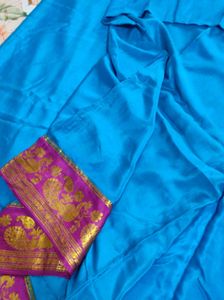 Blue And Pink Pure Crepe Silk Saree