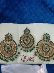 Set Of 2 Chains, Earrings And Maang Tika