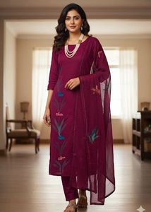 Elegant Maroon Floral Embroidered Unstitch Suit