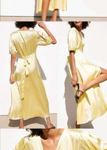 Zara Yellow Satin Midi Dress