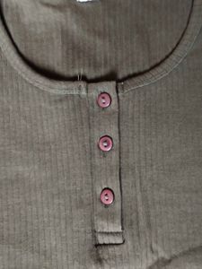Olive Ribbed Henley Tee